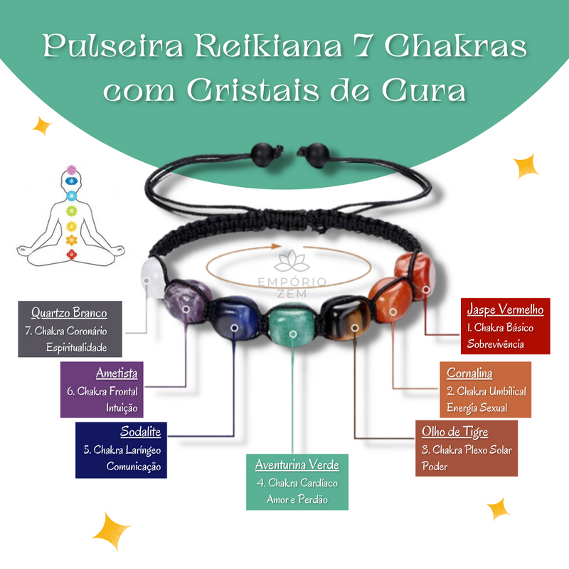 Pulseira Reikiana 7 Chakras com Cristais Naturais!