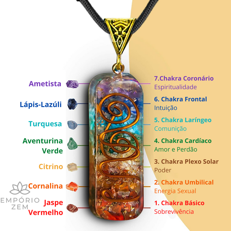 Colar Orgonite Fluxo Energético - Amuleto 7 Chakras